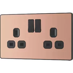 British General Evolve 13A 2-Gang SP Switched Socket Copper with Black Inserts -British General Switches & Sockets Store 515RF A3
