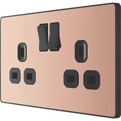 British General Evolve 13A 2-Gang SP Switched Socket Copper with Black Inserts