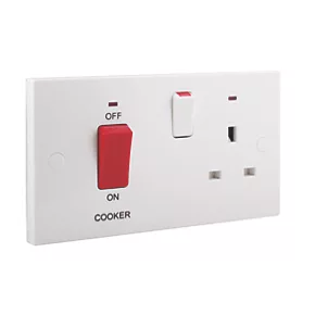 British General 900 Series 45A 2-Gang DP Cooker Switch & 13A DP Switched Socket White with Neon 2 British General 900 Series 45A 2-Gang DP Cooker Switch & 13A DP Switched Socket White with Neon - Image 2