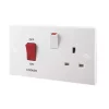 British General 900 Series 45A 2-Gang DP Cooker Switch & 13A DP Switched Socket White with Neon