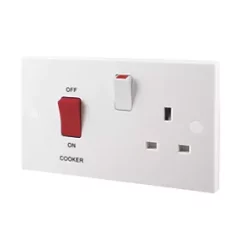 British General 900 Series 45A 2-Gang DP Cooker Switch & 13A DP Switched Socket White with Neon