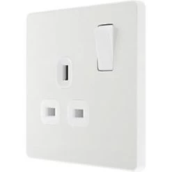 British General Evolve 13A 1-Gang SP Switched Socket Pearlescent White with White Inserts