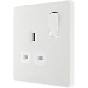 British General Evolve 13A 1-Gang SP Switched Socket Pearlescent White with White Inserts 1 British General Evolve 13A 1-Gang SP Switched Socket Pearlescent White with White Inserts