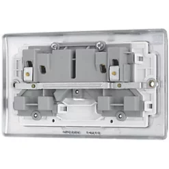 British General Nexus Metal 13A 2-Gang DP Switched Plug Socket Polished Chrome with White Inserts -British General Switches & Sockets Store 547FT A3