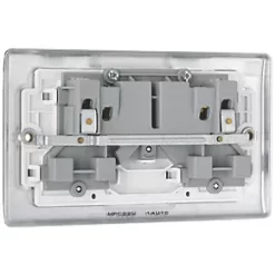 British General Nexus Metal 13A 2-Gang DP Switched Plug Socket Polished Chrome with White Inserts -British General Switches & Sockets Store 547FT A5
