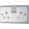 British General Nexus Metal 13A 2-Gang DP Switched Plug Socket Polished Chrome with White Inserts