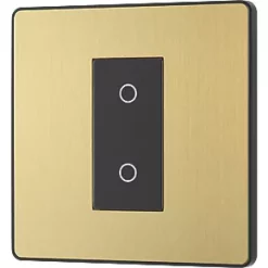 British General Evolve 1-Gang 2-Way LED Single Master Trailing Edge Touch Dimmer Switch Satin Brass with Black Inserts -British General Switches & Sockets Store 552PY A3