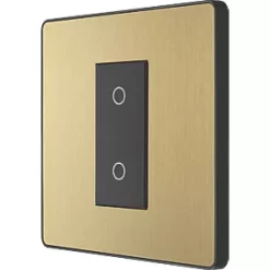 British General Evolve 1-Gang 2-Way LED Single Master Trailing Edge Touch Dimmer Switch Satin Brass with Black Inserts