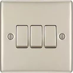 British General Nexus Metal 20 A 16AX 3-Gang 2-Way Light Switch Pearl Nickel with Colour-Matched Inserts -British General Switches & Sockets Store 573PY A2