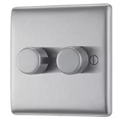 British General Nexus Metal 2-Gang 2-Way LED Dimmer Switch Brushed Steel
