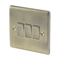 British General Nexus Metal 10AX 3-Gang 2-Way Light Switch Antique Brass