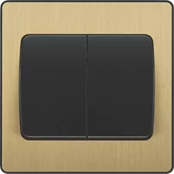 British General Evolve 20 A 16AX 2-Gang 2-Way Wide Rocker Light Switch Satin Brass with Black Inserts -British General Switches & Sockets Store 578PY A2