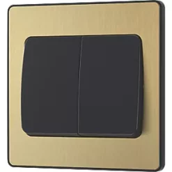 British General Evolve 20 A 16AX 2-Gang 2-Way Wide Rocker Light Switch Satin Brass with Black Inserts -British General Switches & Sockets Store 578PY A3