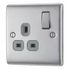 British General Nexus Metal 13A 1-Gang SP Switched Plug Socket Brushed Steel with Graphite Inserts