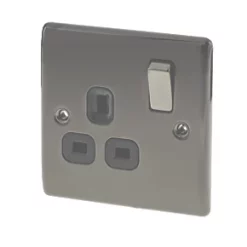 British General Nexus Metal 13A 1-Gang DP Switched Plug Socket Black Nickel with Black Inserts