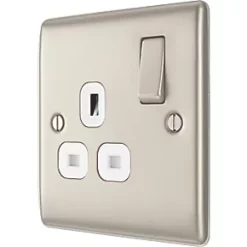 British General Nexus Metal 13A 1-Gang DP Switched Socket Pearl Nickel with White Inserts