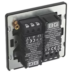 British General Evolve 2-Gang 2-Way LED Trailing Edge Double Push Dimmer with Rotary Control Satin Brass with Black Inserts -British General Switches & Sockets Store 601PY A4