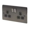 British General Nexus Metal 13A 2-Gang DP Switched Plug Socket Black Nickel with Black Inserts
