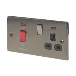 British General Nexus Metal 45A 2-Gang DP Cooker Switch & 13A DP Switched Socket Black Nickel with LED with Black Inserts