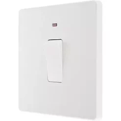 British General Evolve 20A 1-Gang DP Control Switch Pearlescent White with LED with White Inserts