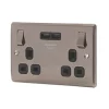 British General Nexus Metal 13A 2-Gang SP Switched Socket + 3.1A 2-Outlet Type A USB Charger Brushed Iridium with Black Inserts