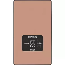 British General Evolve 2-Gang Dual Voltage Shaver Socket 115/240V Copper with Black Inserts -British General Switches & Sockets Store 628RF A2