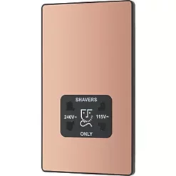 British General Evolve 2-Gang Dual Voltage Shaver Socket 115/240V Copper with Black Inserts -British General Switches & Sockets Store 628RF A3