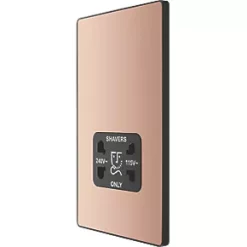 British General Evolve 2-Gang Dual Voltage Shaver Socket 115/240V Copper with Black Inserts