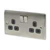 British General Nexus Metal 13A 2-Gang DP Switched Plug Socket Brushed Iridium with Black Inserts