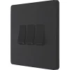 British General Evolve 20 A 16AX 3-Gang 2-Way Light Switch Matt Black with Black Inserts