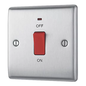 British General Nexus Metal 45A 1-Gang DP Cooker Switch Brushed Steel with LED 1 British General Nexus Metal 45A 1-Gang DP Cooker Switch Brushed Steel with LED