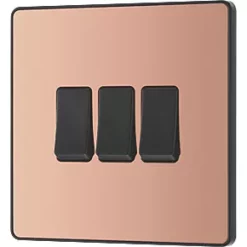 British General Evolve 20 A 16AX 3-Gang 2-Way Light Switch Copper with Black Inserts -British General Switches & Sockets Store 642PY A3