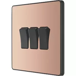 British General Evolve 20 A 16AX 3-Gang 2-Way Light Switch Copper with Black Inserts