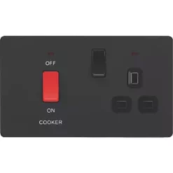 British General Evolve 45A 2-Gang 2-Pole Cooker Switch & 13A DP Switched Socket Matt Black with LED with Black Inserts -British General Switches & Sockets Store 644PX A2