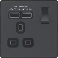 British General Evolve 13A 1-Gang SP Switched Socket + 2.1A 2-Outlet Type A USB Charger Grey with Black Inserts 8 British General Evolve 13A 1-Gang SP Switched Socket + 2.1A 2-Outlet Type A USB Charger Grey with Black Inserts -British General Switches & Sockets Store 648RF A2