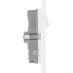 British General Evolve 13A 2-Gang SP Switched Socket + 3.1A 2-Outlet Type A USB Charger Brushed Steel with White Inserts -British General Switches & Sockets Store 652RF A5