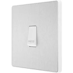 British General Evolve 10A 1-Gang 1-Way Bell Push Switch Brushed Steel with White Inserts