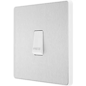 British General Evolve 10A 1-Gang 1-Way Bell Push Switch Brushed Steel with White Inserts 1 British General Evolve 10A 1-Gang 1-Way Bell Push Switch Brushed Steel with White Inserts
