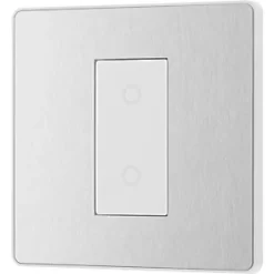 British General Evolve 1-Gang 2-Way LED Single Secondary Trailing Edge Touch Dimmer Switch Brushed Steel with White Inserts -British General Switches & Sockets Store 660PY A3