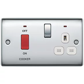British General Nexus Metal 45A 2-Gang DP Cooker Switch & 13A DP Switched Socket Polished Chrome with LED with White Inserts 2 British General Nexus Metal 45A 2-Gang DP Cooker Switch & 13A DP Switched Socket Polished Chrome with LED with White Inserts - Image 2