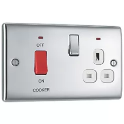 British General Nexus Metal 45A 2-Gang DP Cooker Switch & 13A DP Switched Socket Polished Chrome with LED with White Inserts 8 British General Nexus Metal 45A 2-Gang DP Cooker Switch & 13A DP Switched Socket Polished Chrome with LED with White Inserts -British General Switches & Sockets Store 661FT A2