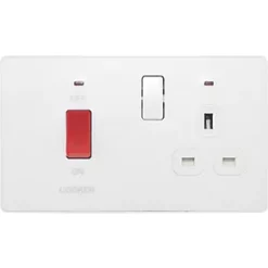 British General Evolve 45A 2-Gang 2-Pole Cooker Switch & 13A DP Switched Socket Pearlescent White with LED with White Inserts -British General Switches & Sockets Store 661PX A2