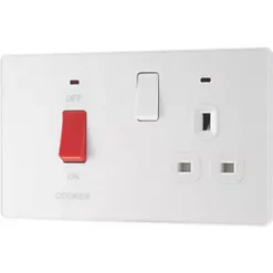 British General Evolve 45A 2-Gang 2-Pole Cooker Switch & 13A DP Switched Socket Pearlescent White with LED with White Inserts -British General Switches & Sockets Store 661PX A3