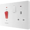 British General Evolve 45A 2-Gang 2-Pole Cooker Switch & 13A DP Switched Socket Pearlescent White with LED with White Inserts