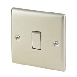 British General Nexus Metal 20A 1-Gang 2-Way Light Switch Pearl Nickel with Colour-Matched Inserts