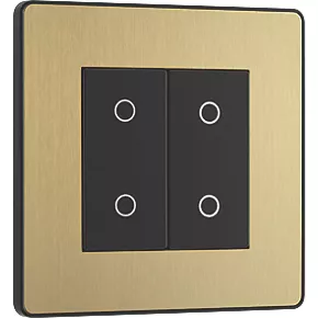 British General Evolve 2-Gang 2-Way LED Double Master Touch Trailing Edge Dimmer Switch Satin Brass with Black Inserts 2 British General Evolve 2-Gang 2-Way LED Double Master Touch Trailing Edge Dimmer Switch Satin Brass with Black Inserts - Image 2