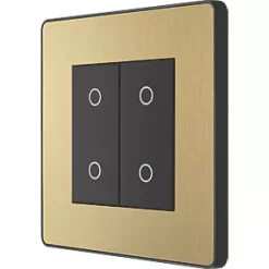 British General Evolve 2-Gang 2-Way LED Double Master Touch Trailing Edge Dimmer Switch Satin Brass with Black Inserts