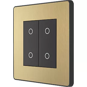 British General Evolve 2-Gang 2-Way LED Double Master Touch Trailing Edge Dimmer Switch Satin Brass with Black Inserts 1 British General Evolve 2-Gang 2-Way LED Double Master Touch Trailing Edge Dimmer Switch Satin Brass with Black Inserts