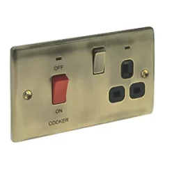 British General Nexus Metal 45A 2-Gang DP Cooker Switch & 13A DP Switched Socket Antique Brass with LED with Black Inserts -British General Switches & Sockets Store 67924 A2