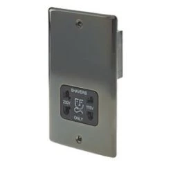 British General Nexus Metal 2-Gang Dual Voltage Shaver Socket 115 / 240V Black Nickel with Black Inserts